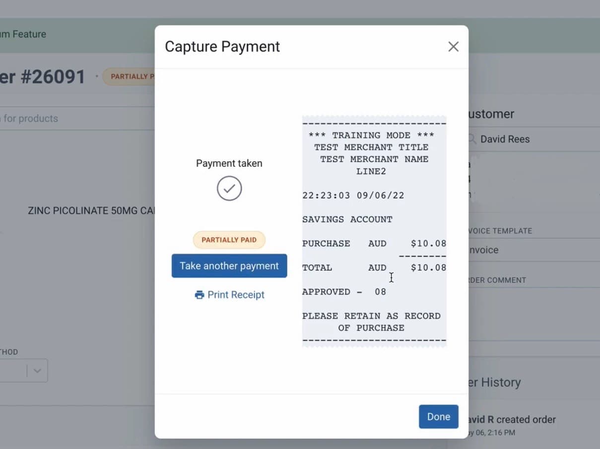 Capture payment modal with sample for EFTPOS