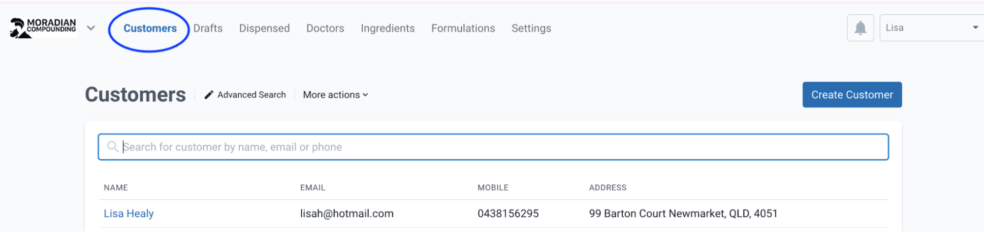 Step 1: Click on the Customer tab and select the customer