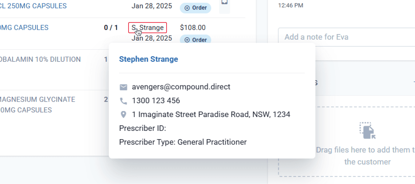 highlighted prescriber in customer page