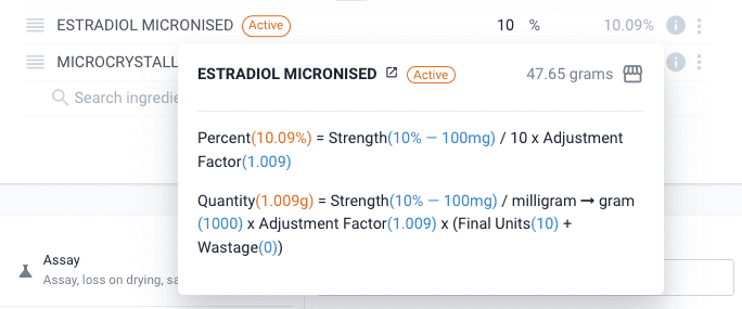 Estradiol micronised active calculations