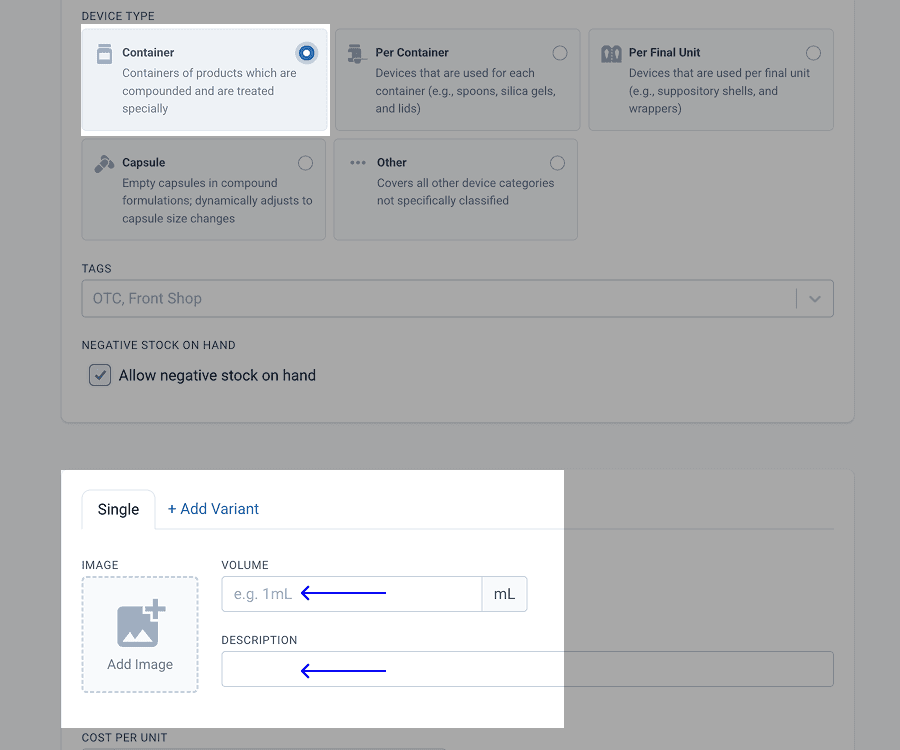 Adding a device volume and description