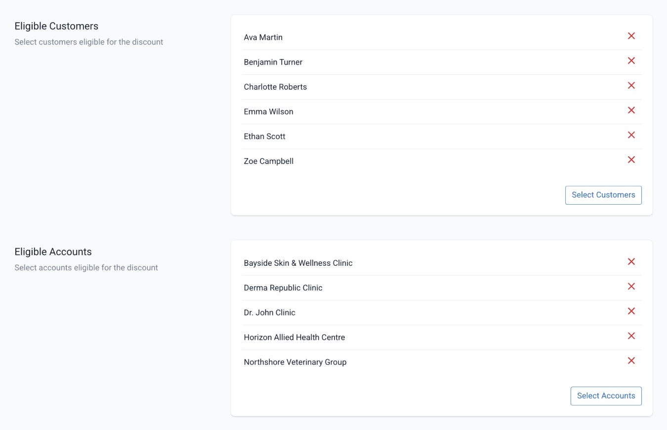 eligible customers and accounts for an order