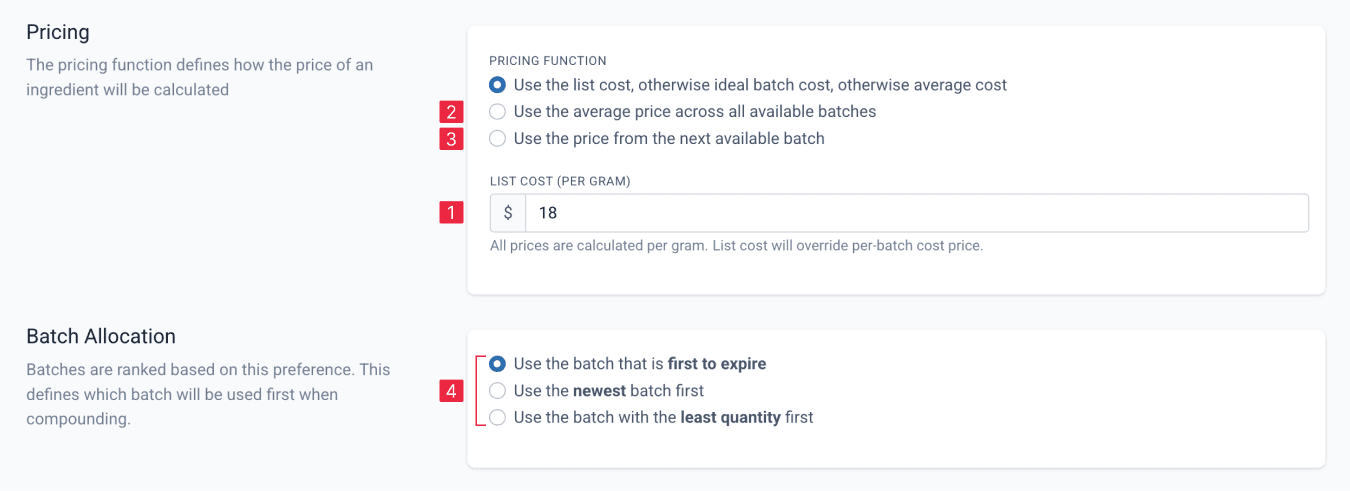 Pricing and batch allocation section, will steps
