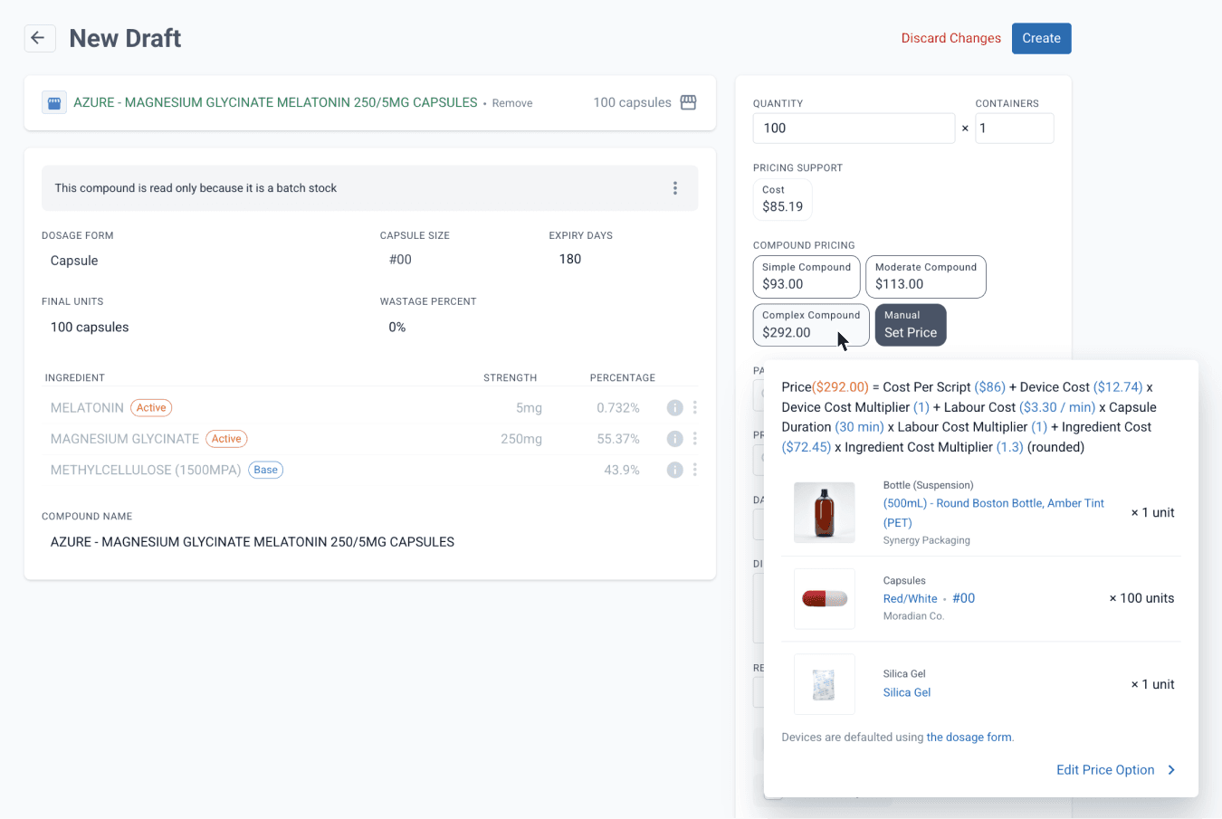 New draft, compound pricing pop-up