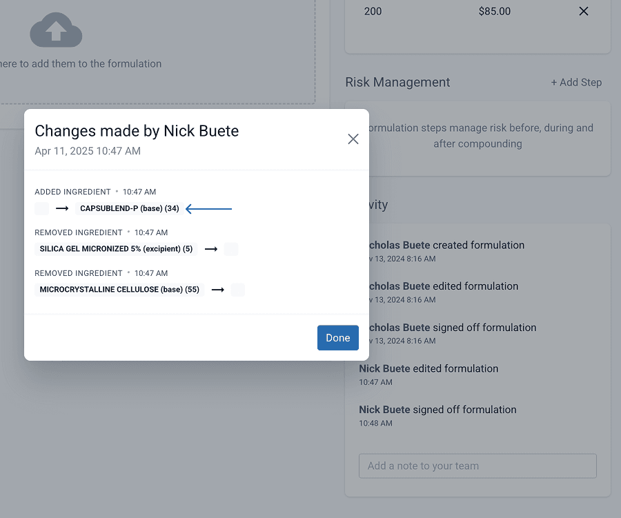 Changes made modal