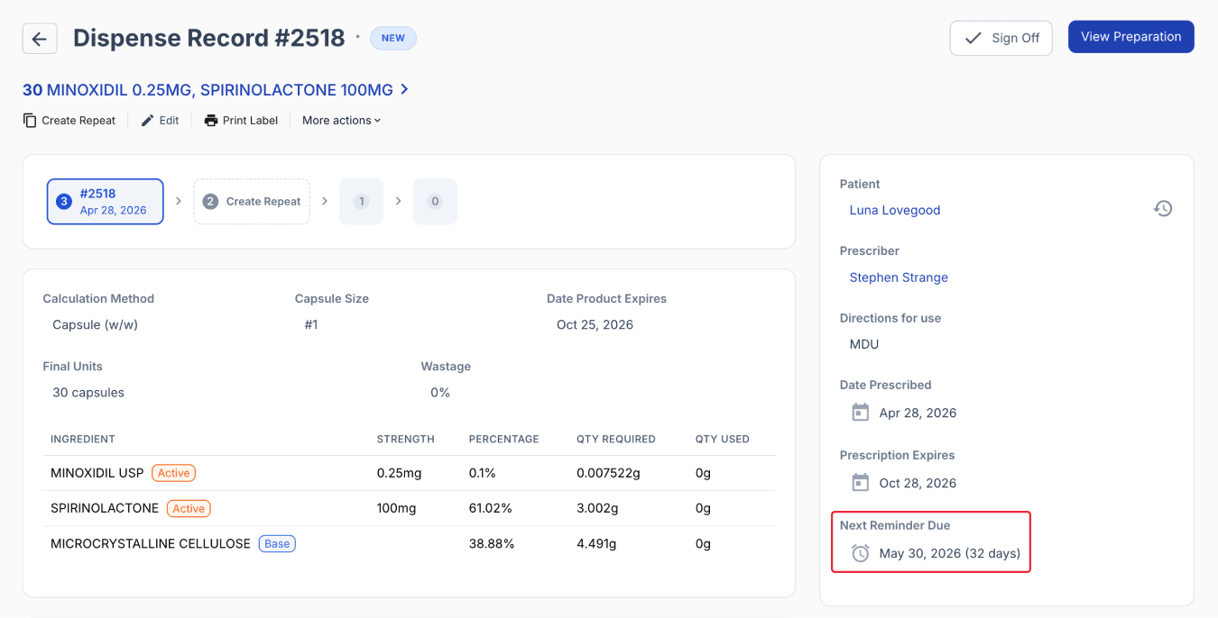 send refill reminders via dispensed records
