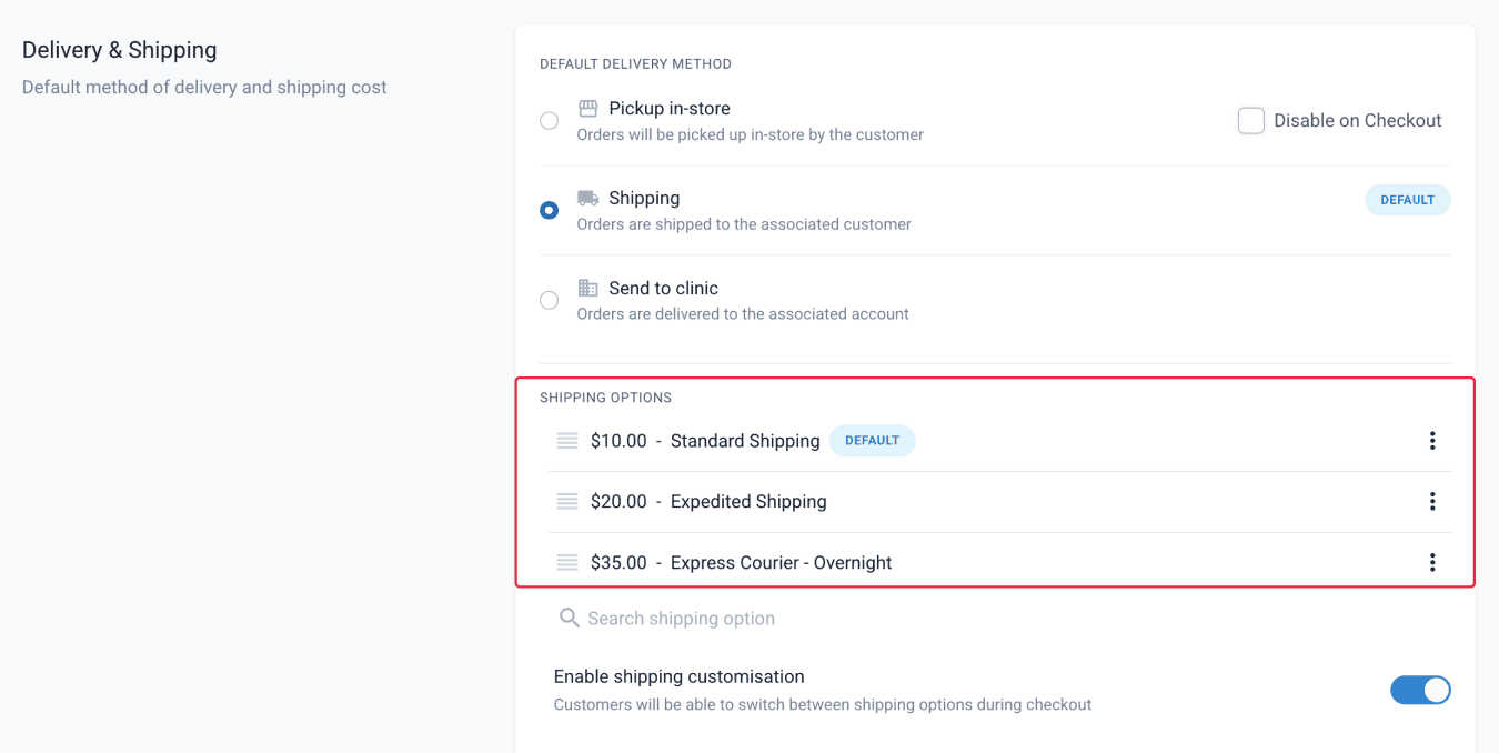 shipping is default