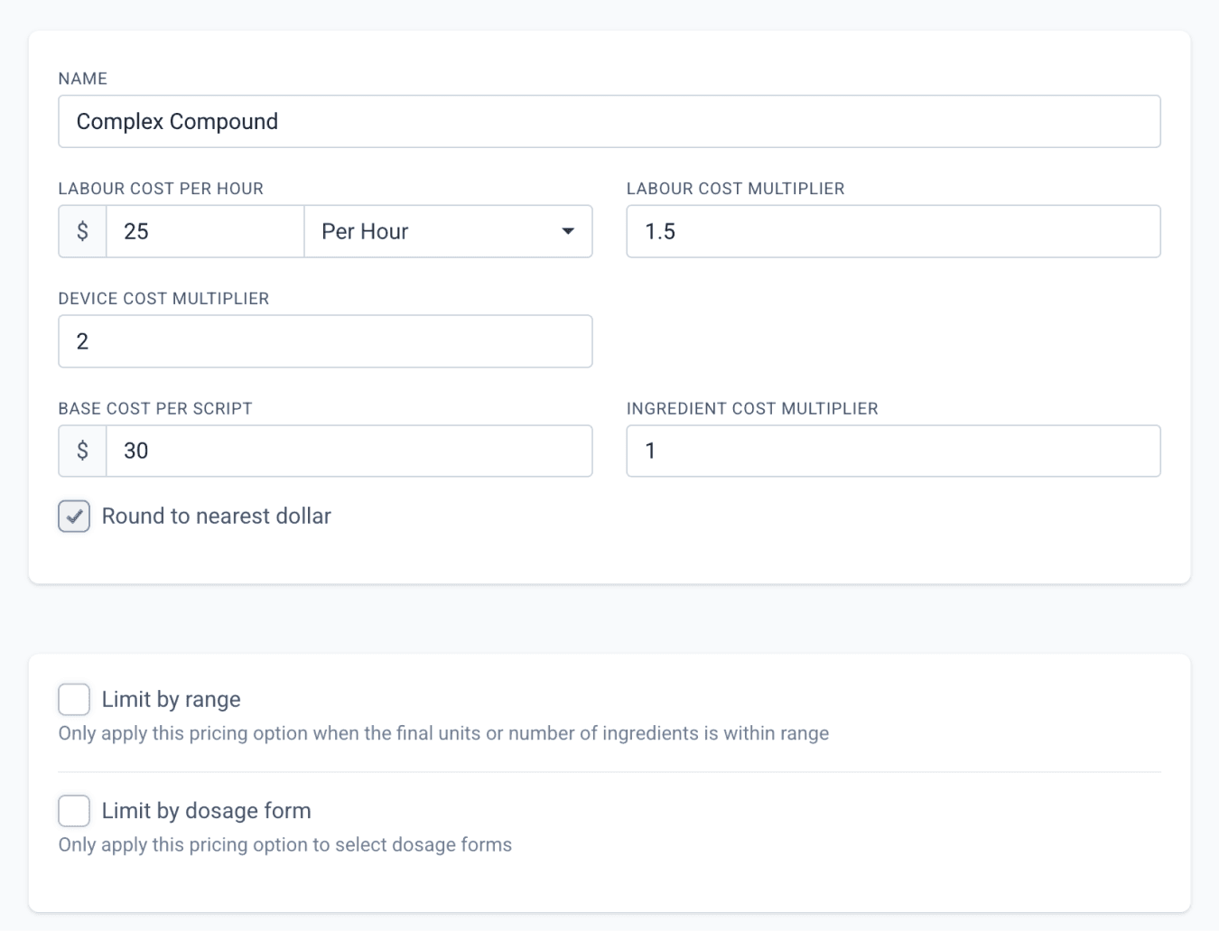 Compound pricing under formulation setting
