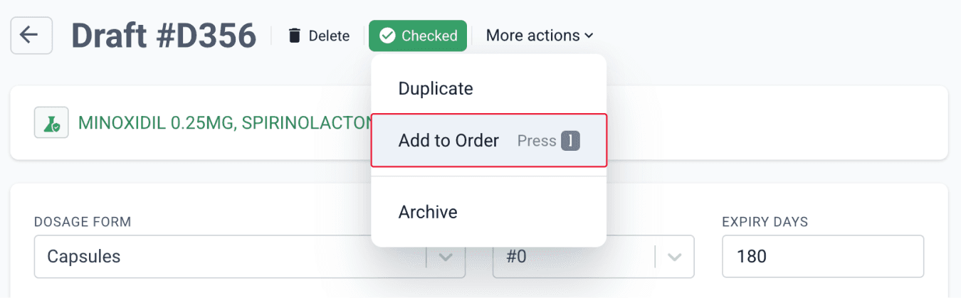 add draft to order