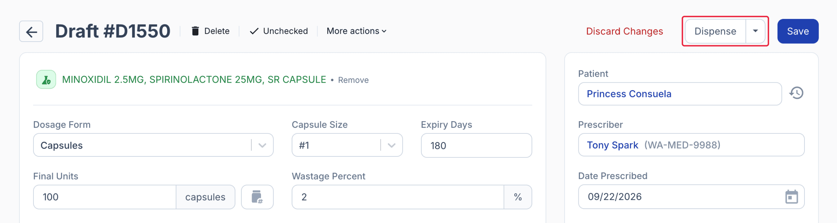 Highlighted dispense button