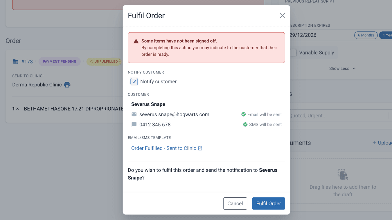 sign off modal