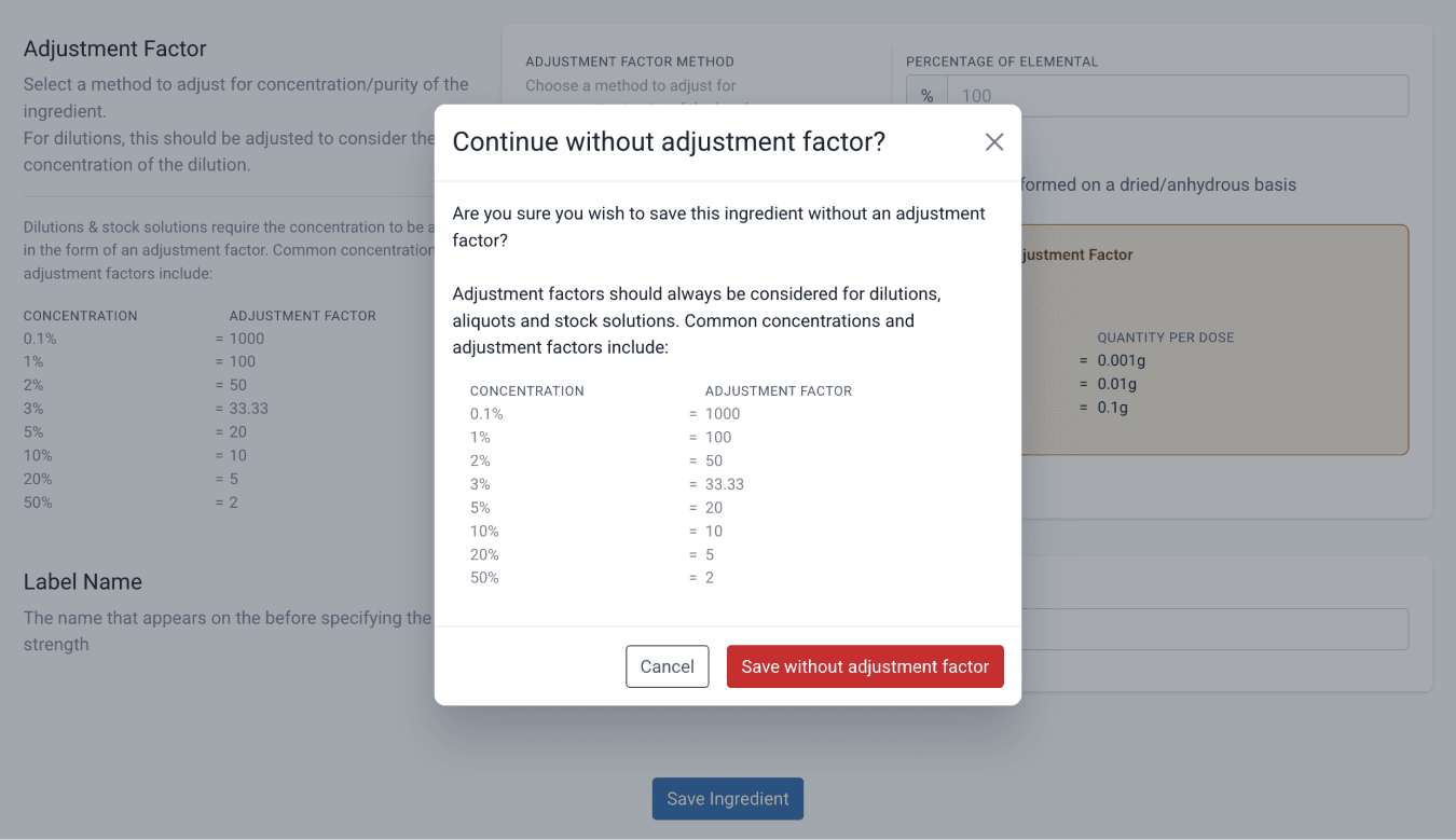 ignore adjustment factors
