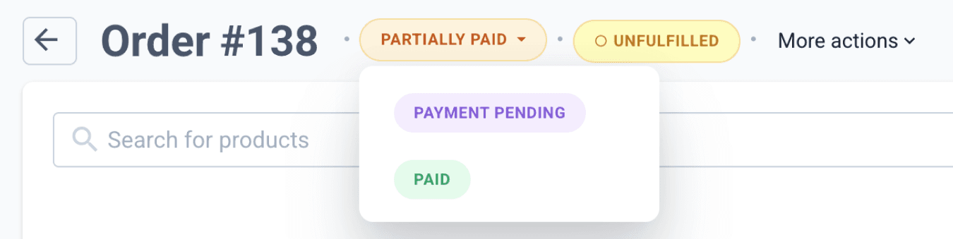 order status dropdown