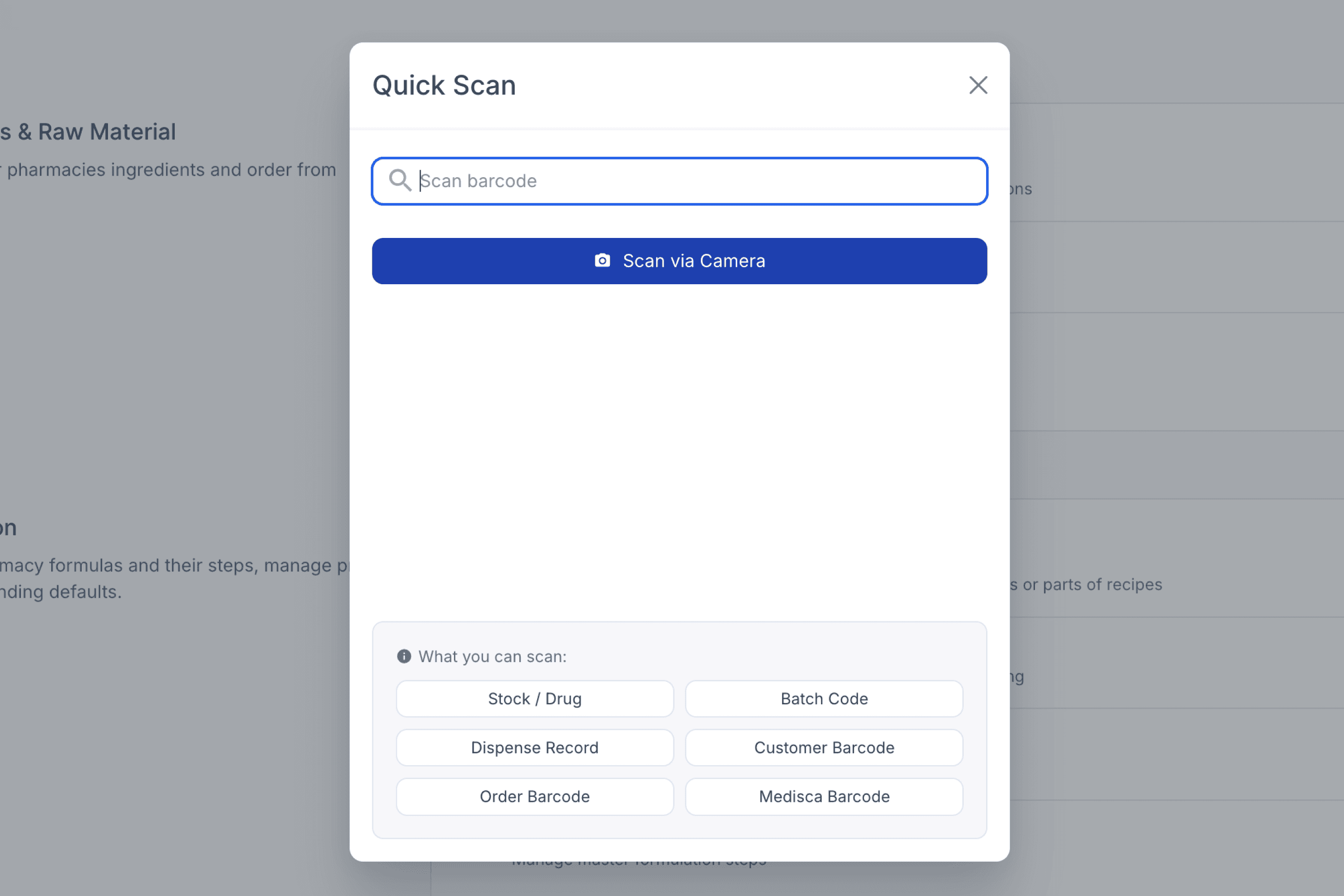 Quick Scan modal