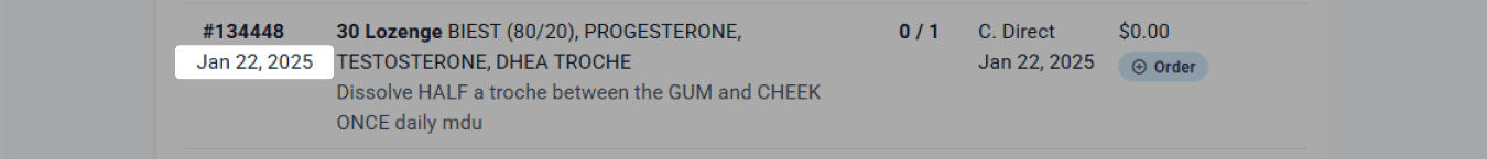 The date displayed under the dispensing item