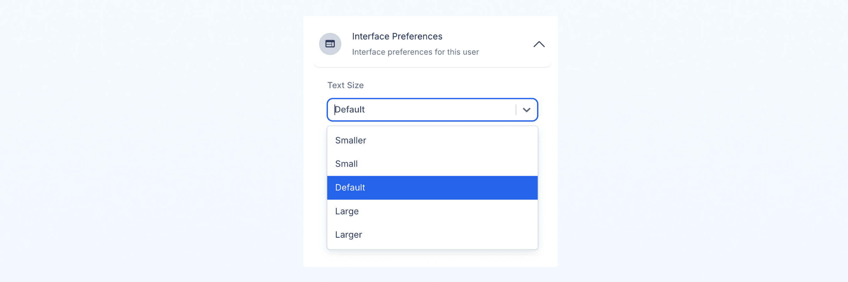 Text Size drop-down menu