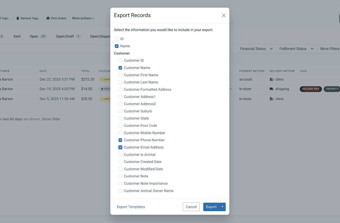 exporting orders