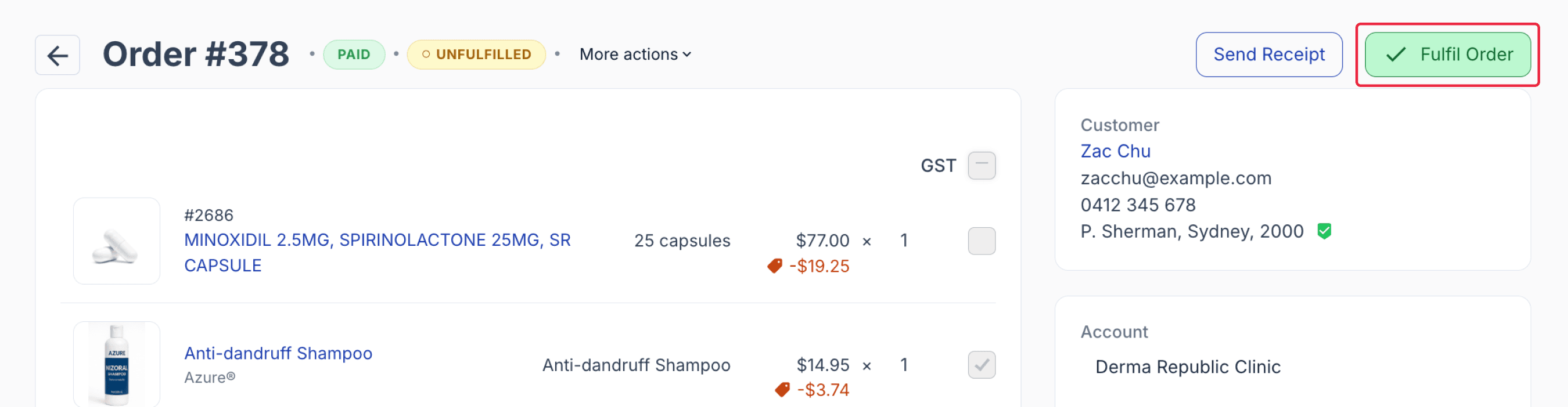 orders page fulfilment