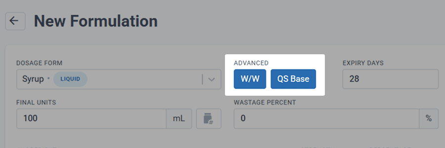 Advance configuration W/W and QS base