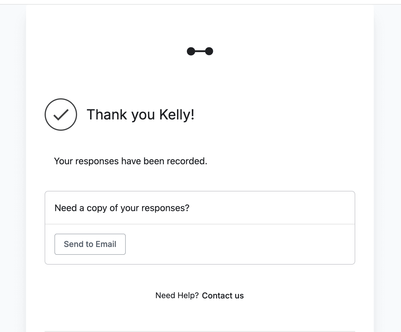 Thank you message after answering risk assessment survey