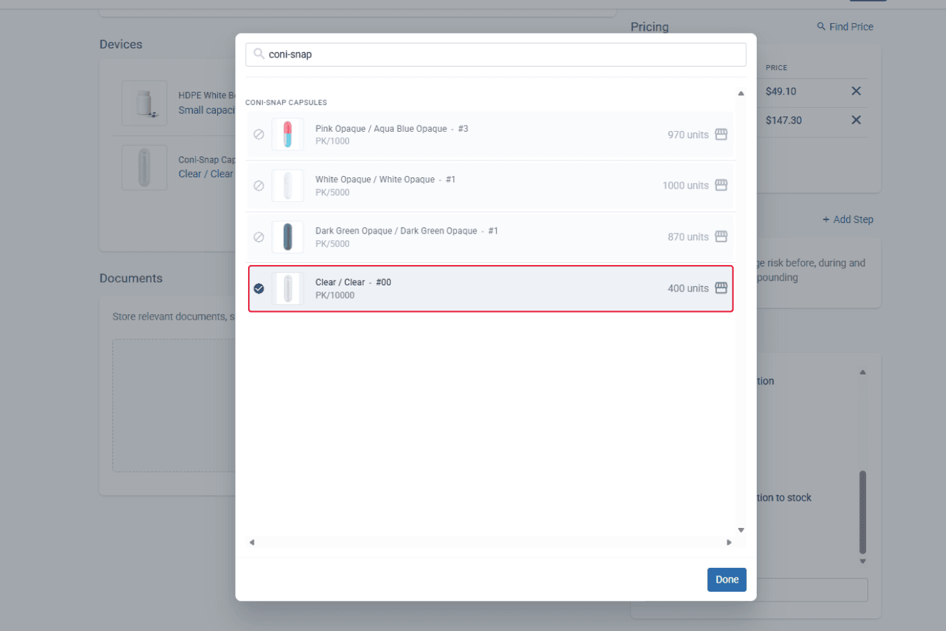 Add coni-snap capsule clear / clear #00 device modal
