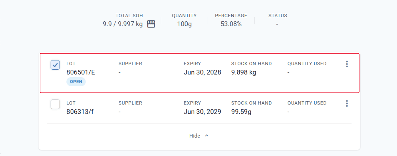 If there are 2 batches in the system the initial calculations will be based on the ideal batch which in this case is the first to expire
