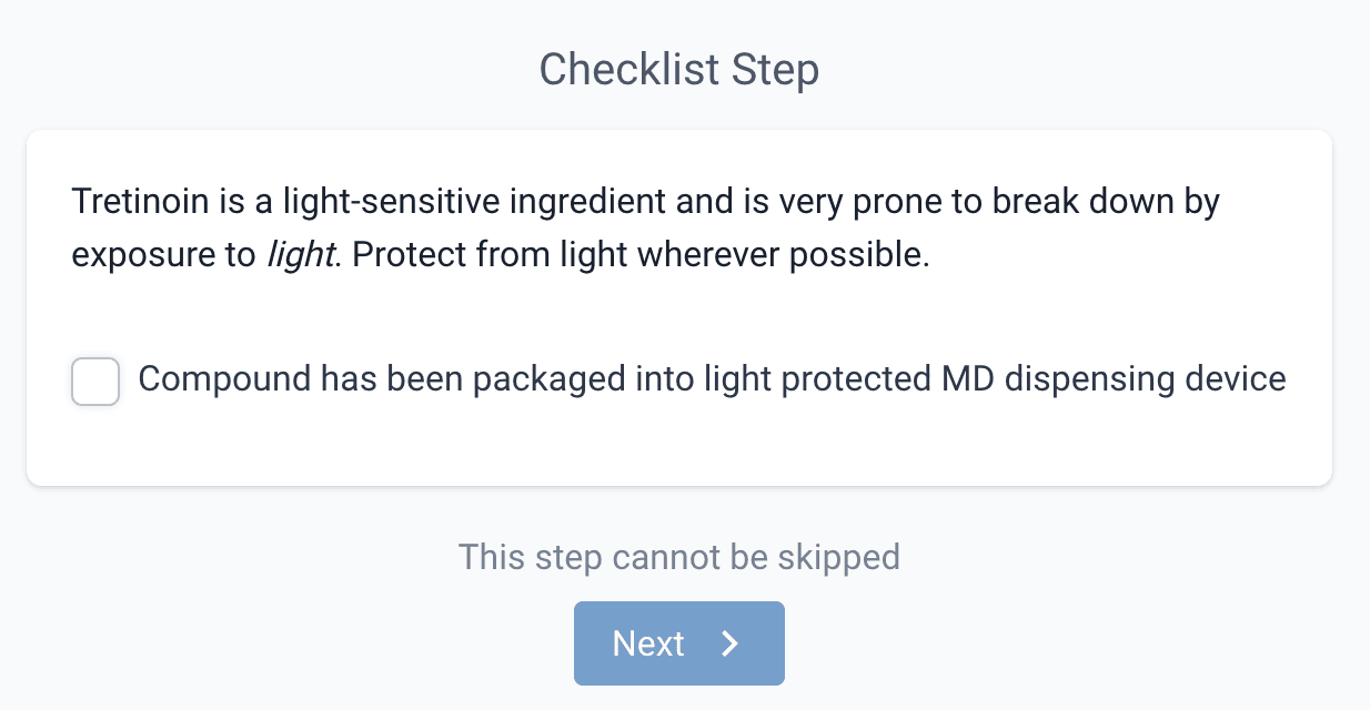 Preparation checklist step