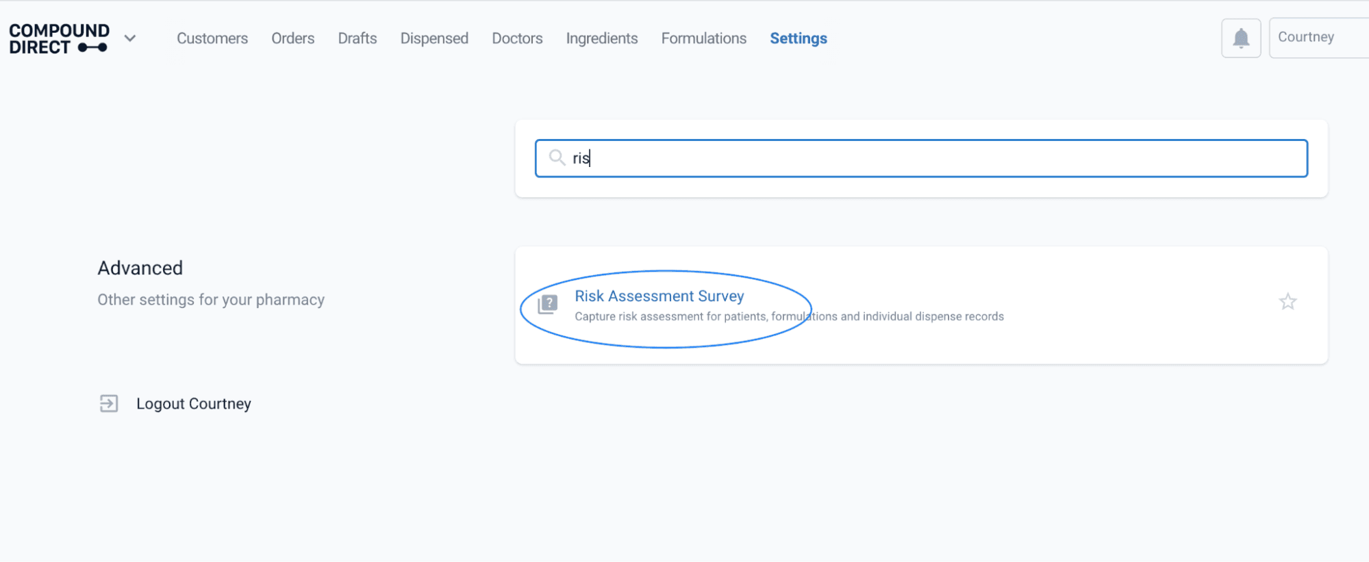 Risk assessment survey in settings