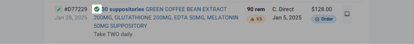 A green tick before the item