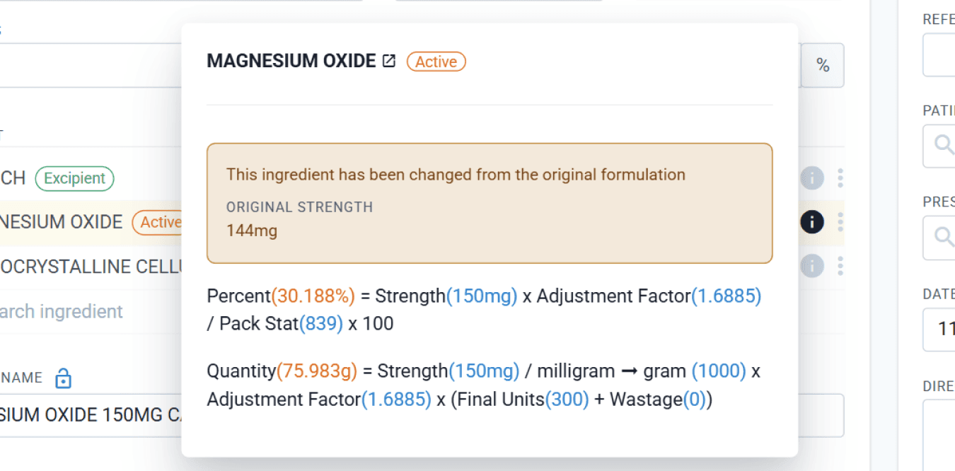 Magnesium oxide active calculation, this ingredient has been changed from the original formulation alert