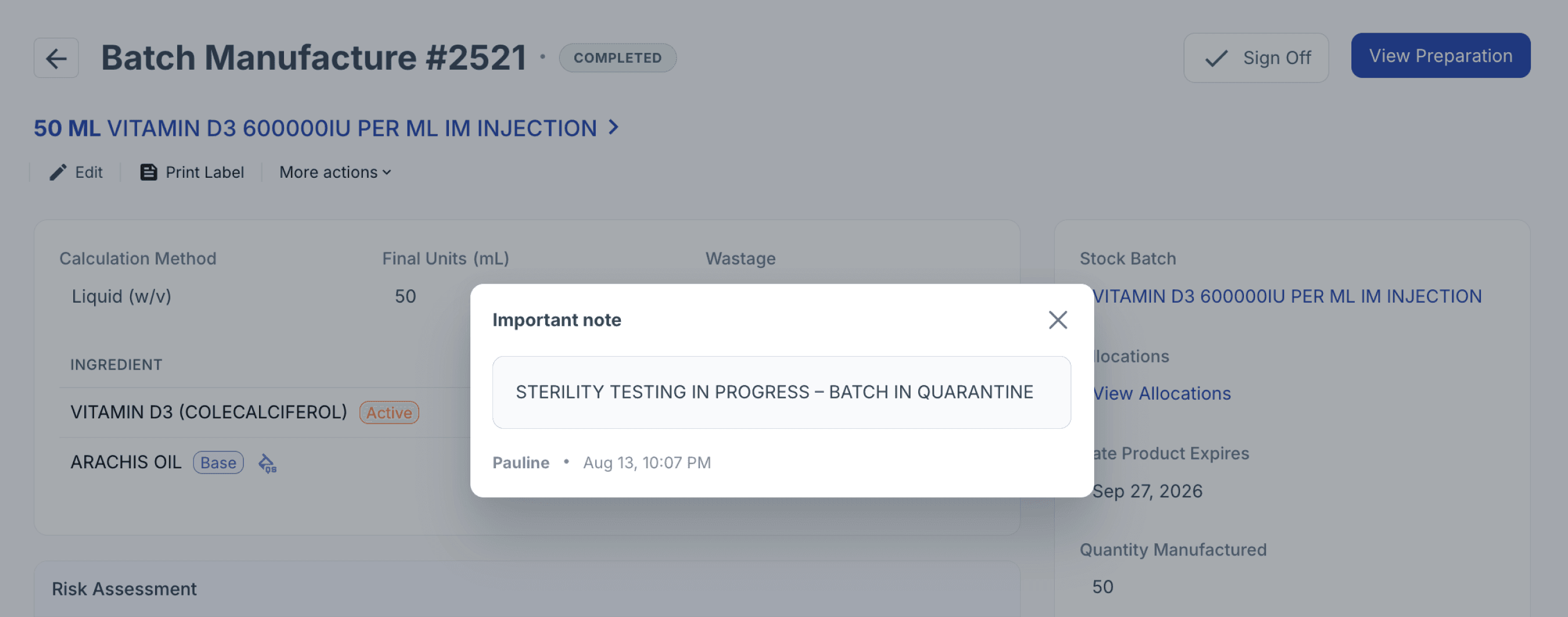 add note as popup