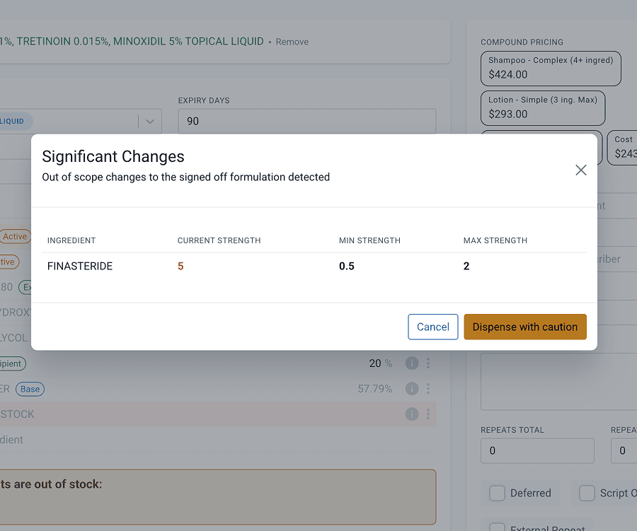 Significant changes modal, dispense with caution