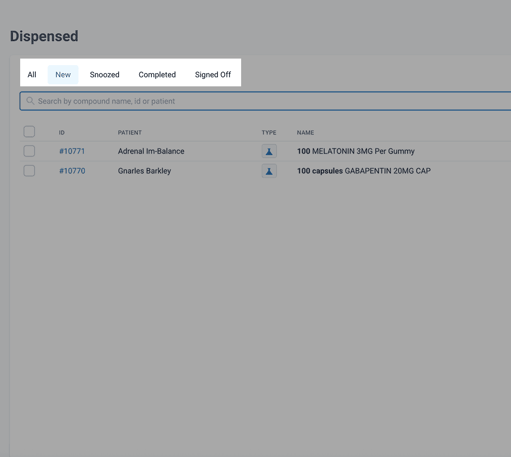 Dispensed page with isolated tabs (new)