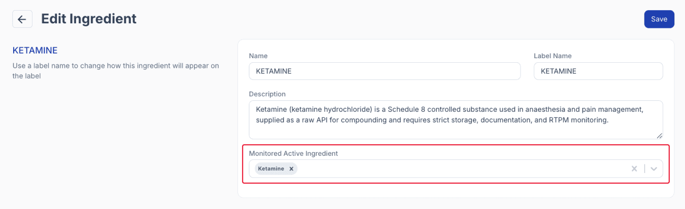 monitored active ingredient