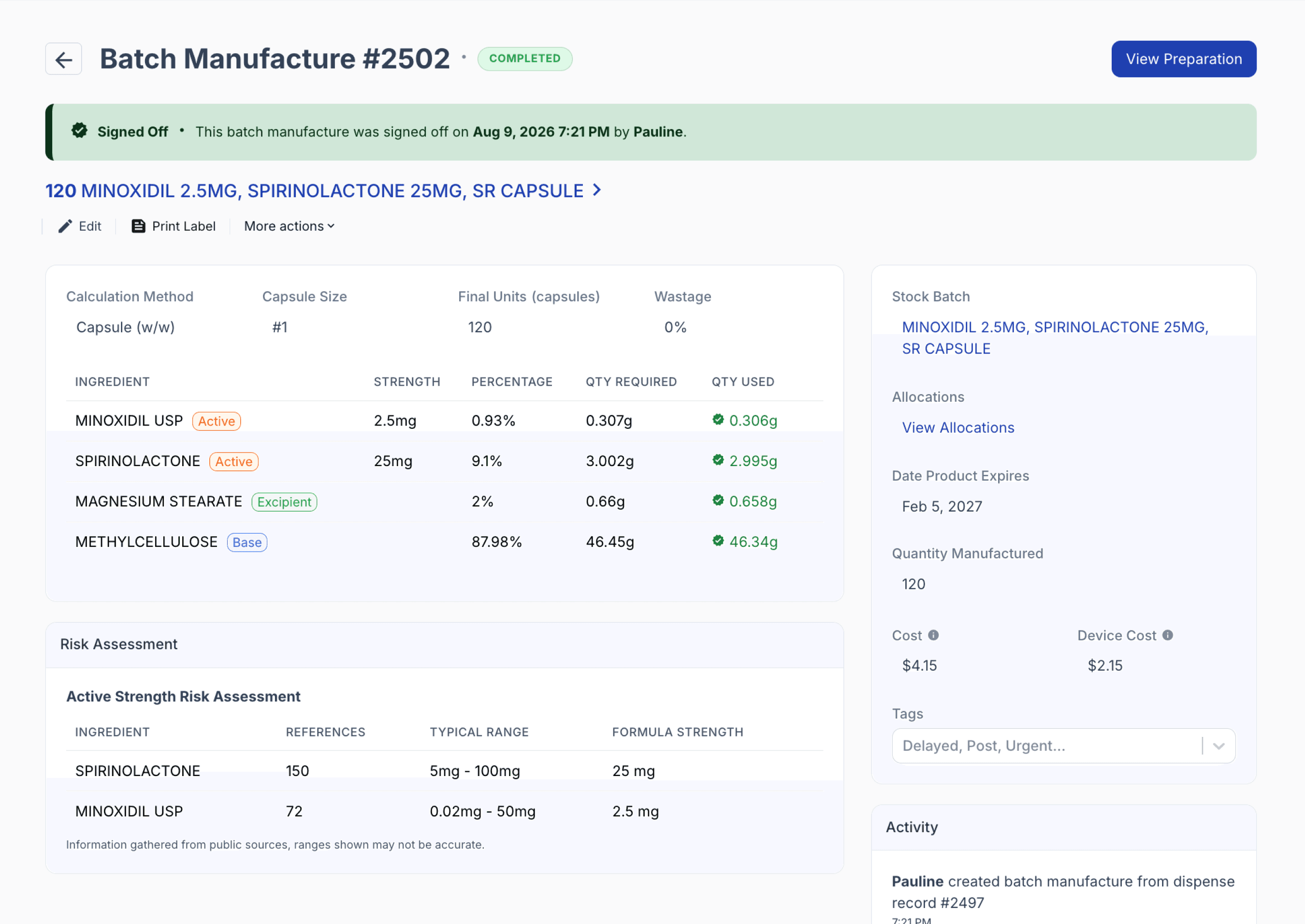 converted batch manufacture record