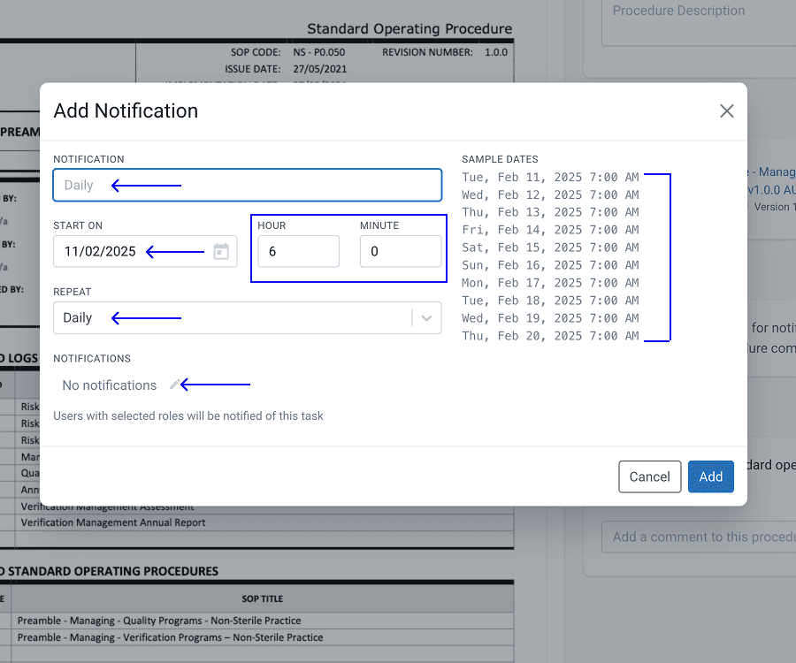 Add notification modal with all highlighted and pointed parts