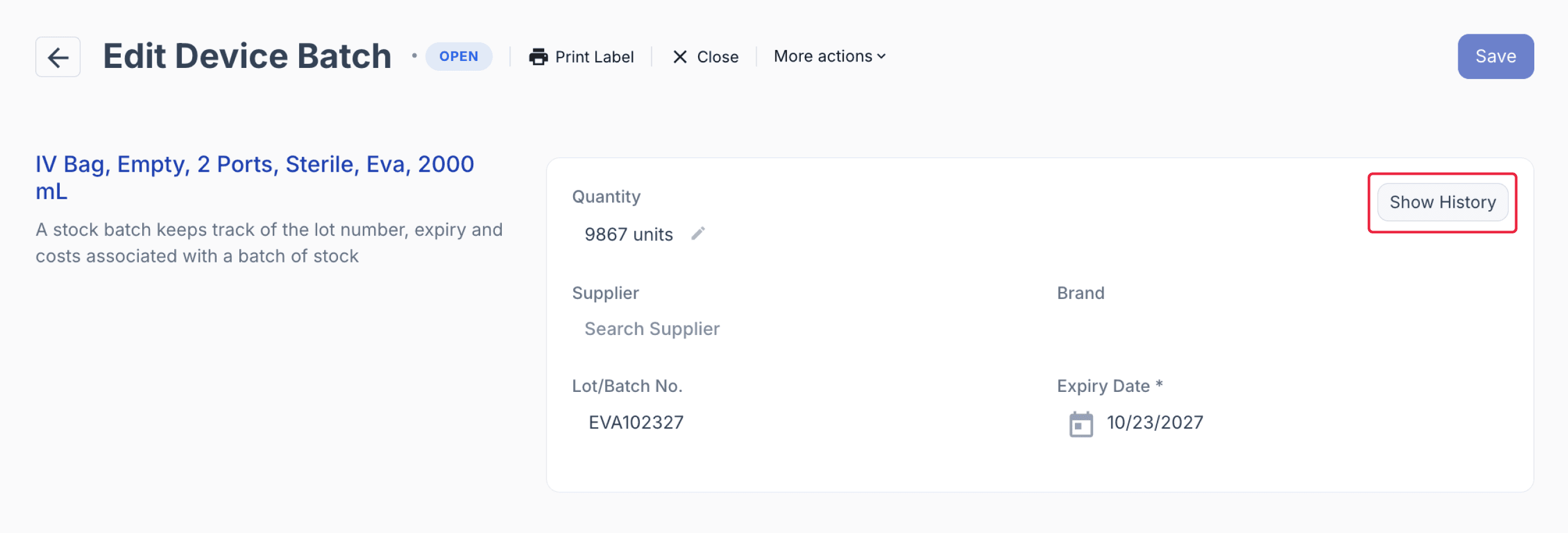 device batch history