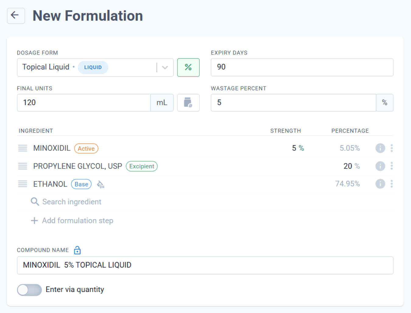 New formulation page, Minoxidil 5% topical liquid