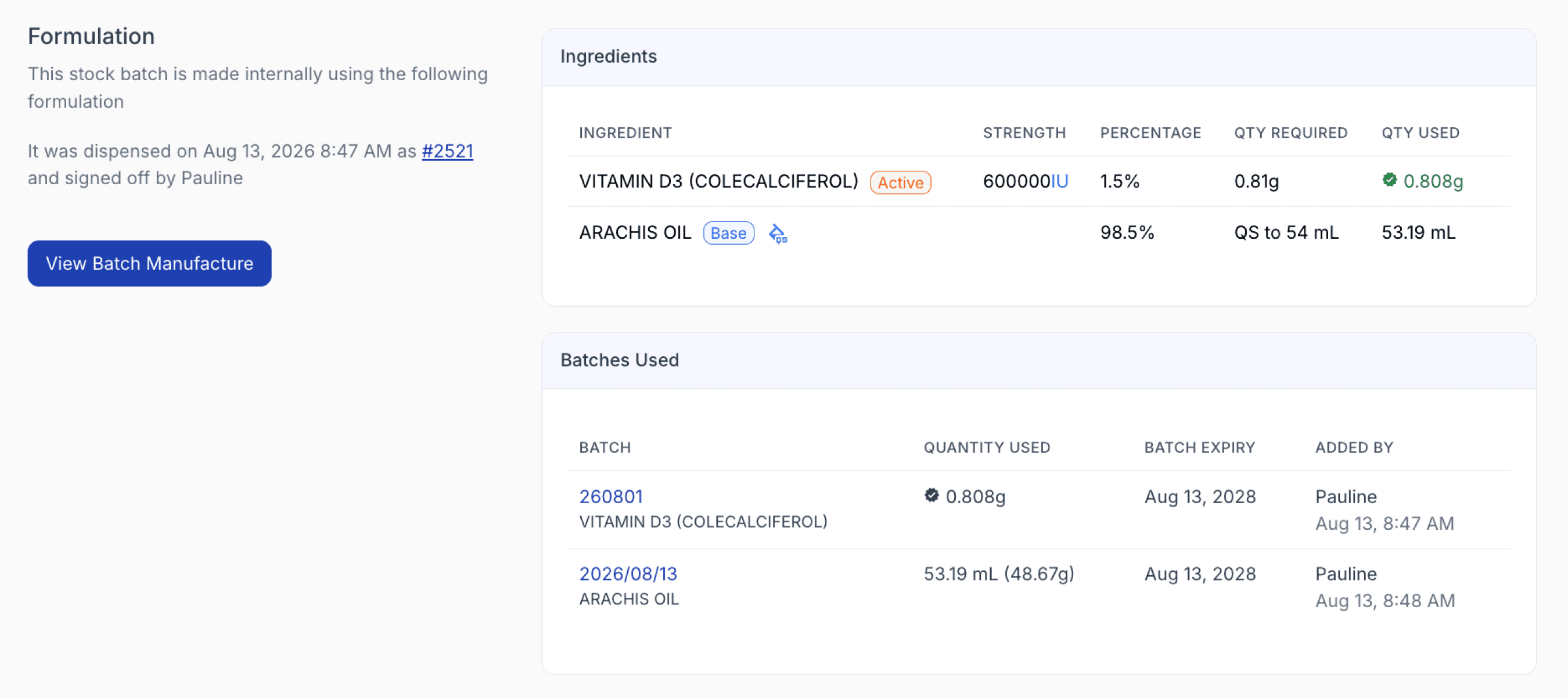 navigate to batch stock record