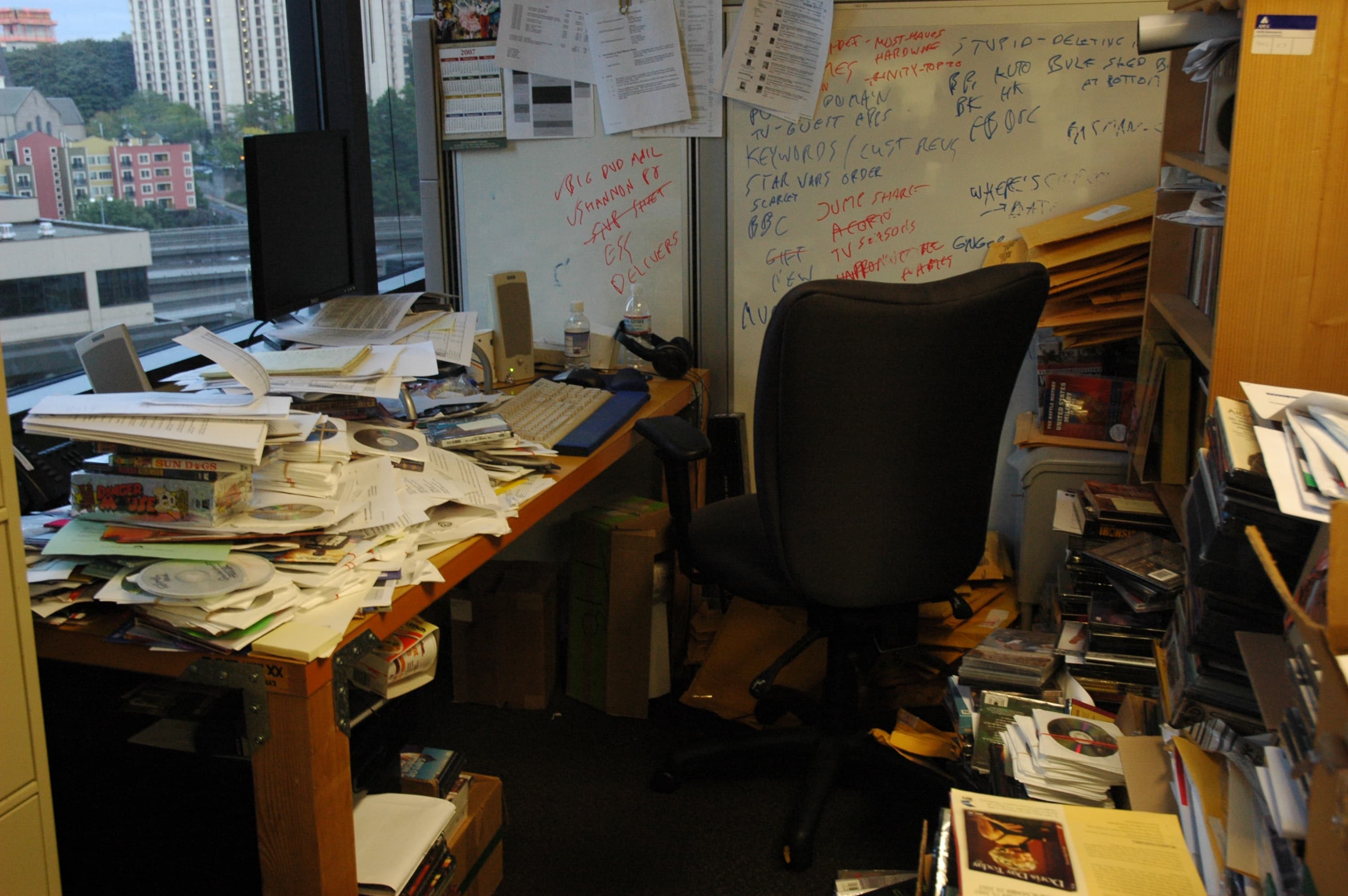 Messy files on a desk
