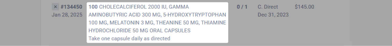 Item text in grey indicates the prescription is expired