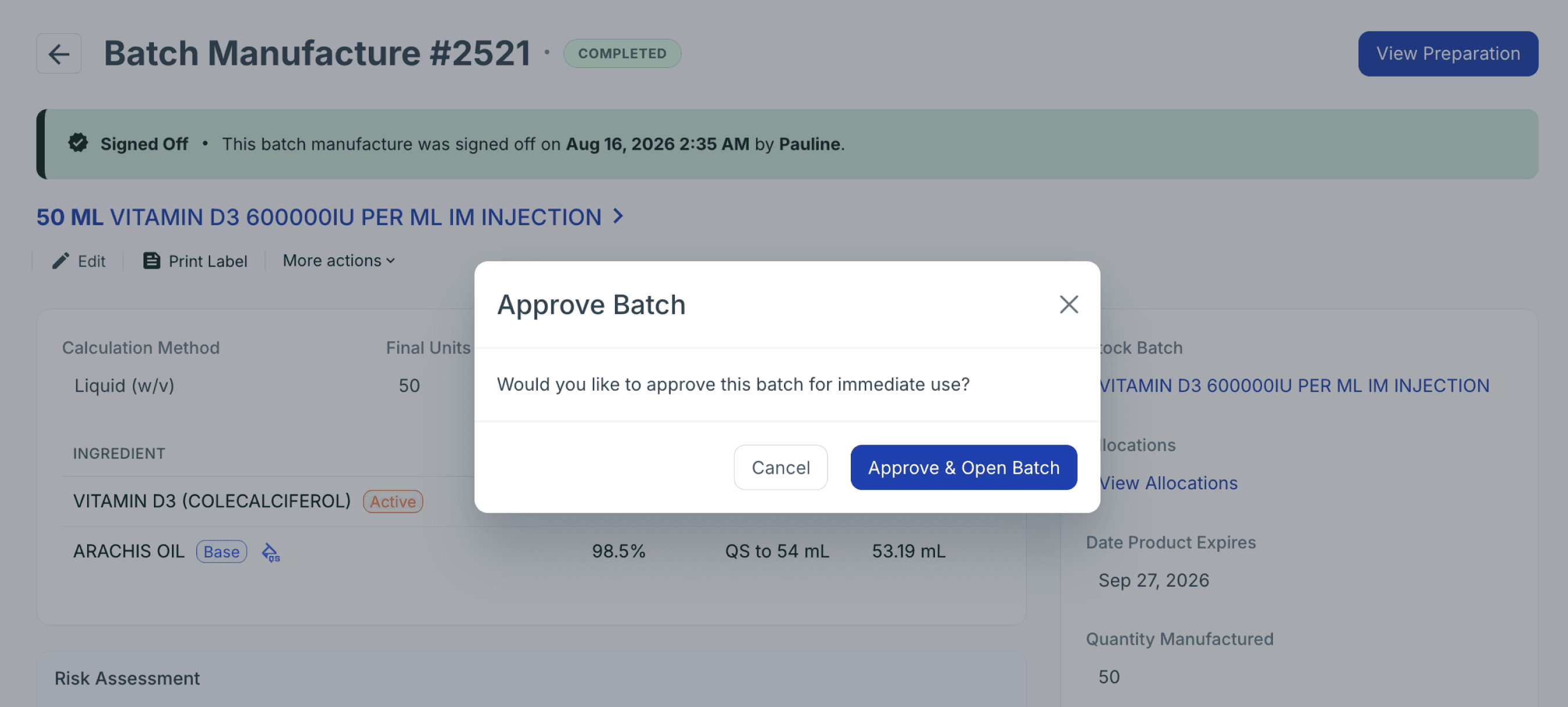 approve & open batch