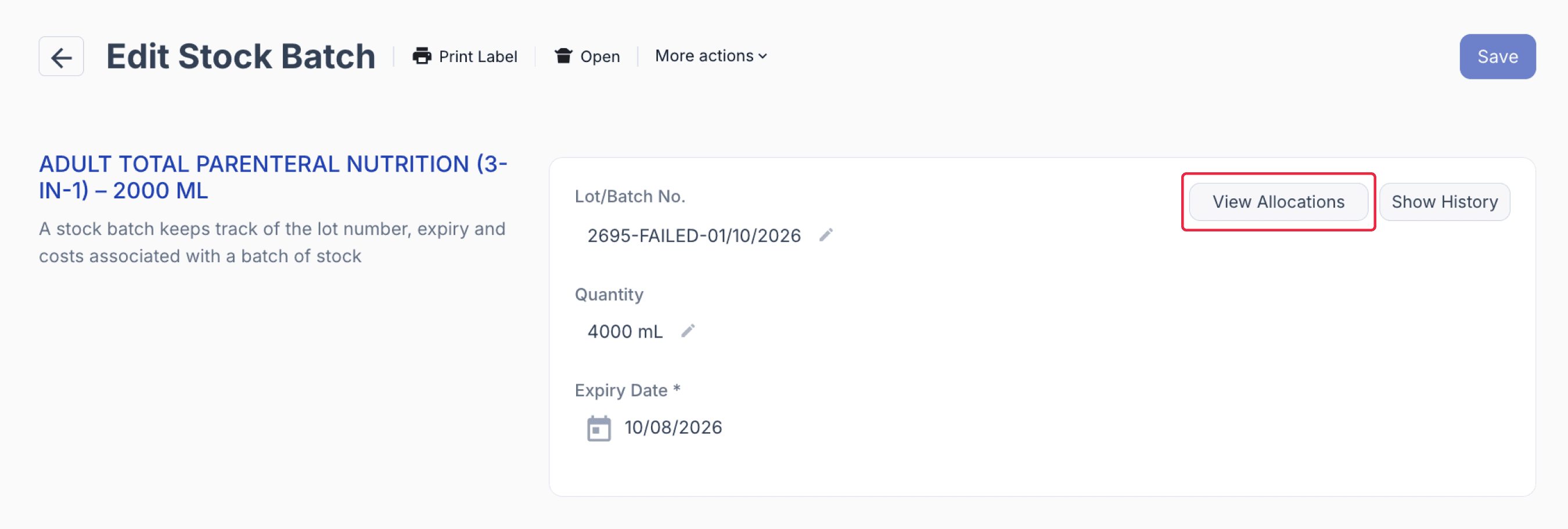 view allocation button