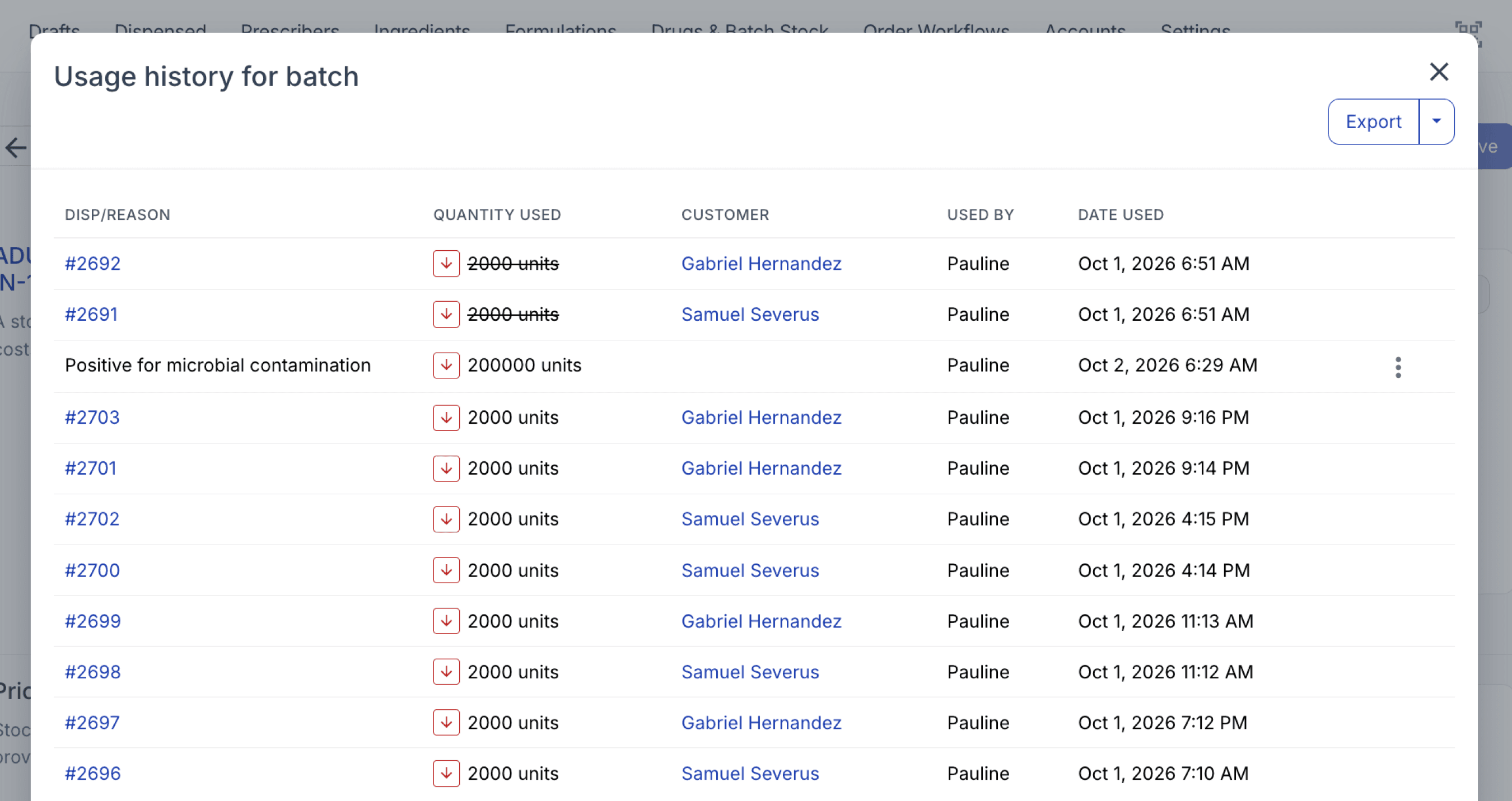 batch usage history