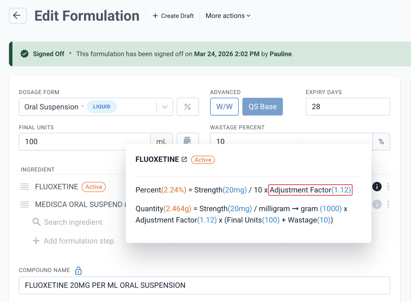 hover over the info icon to see adjustment factor