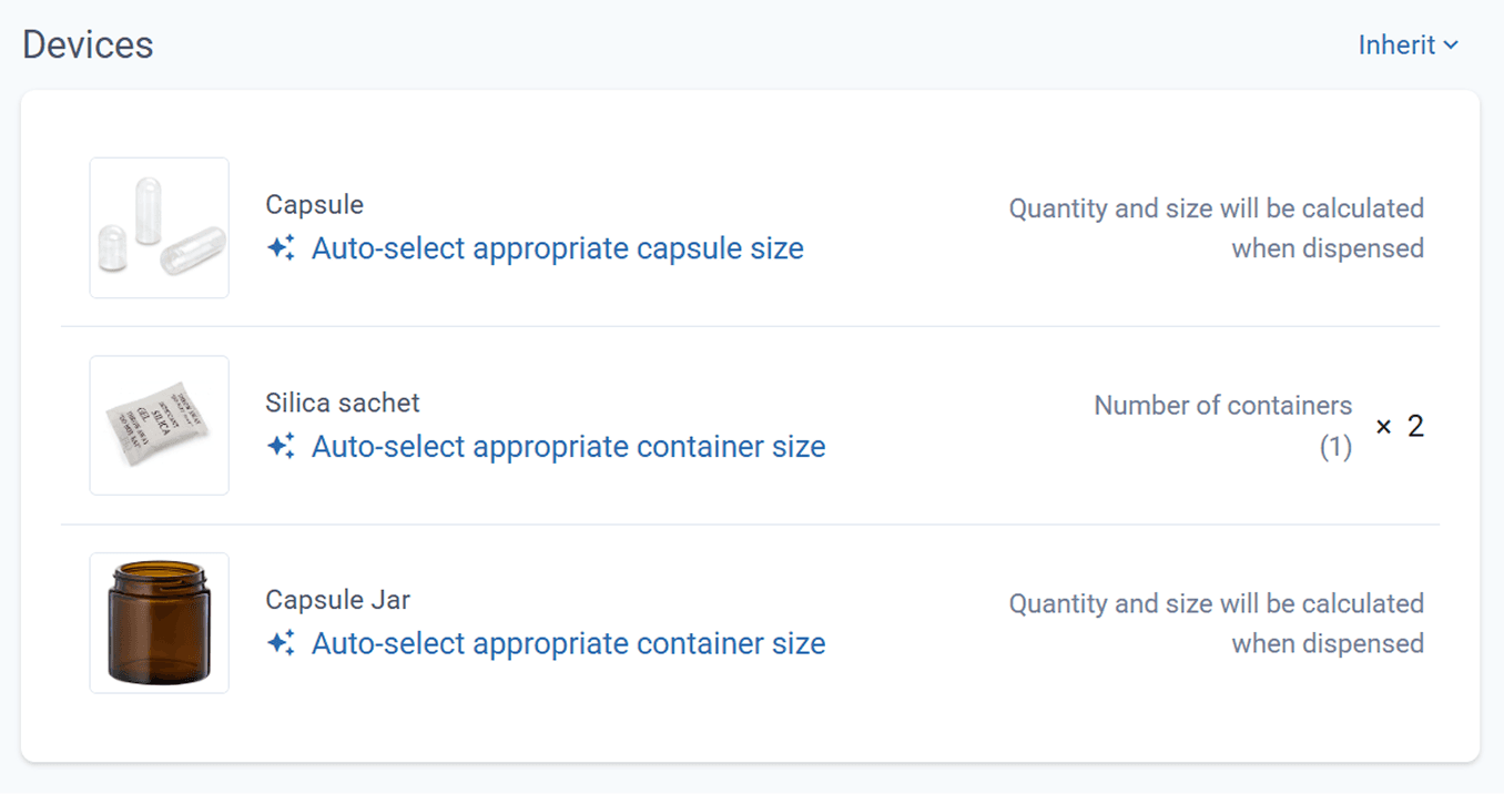 Capsule, silica sachet, capsule jar devices added with auto-select appropriate capsule size
