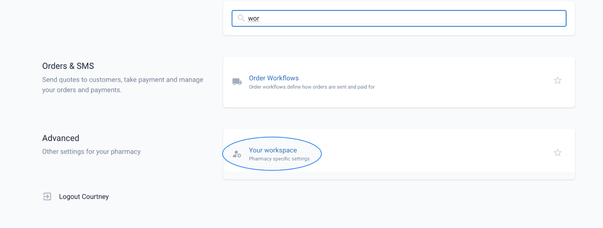 Your workspace highlighted in settings
