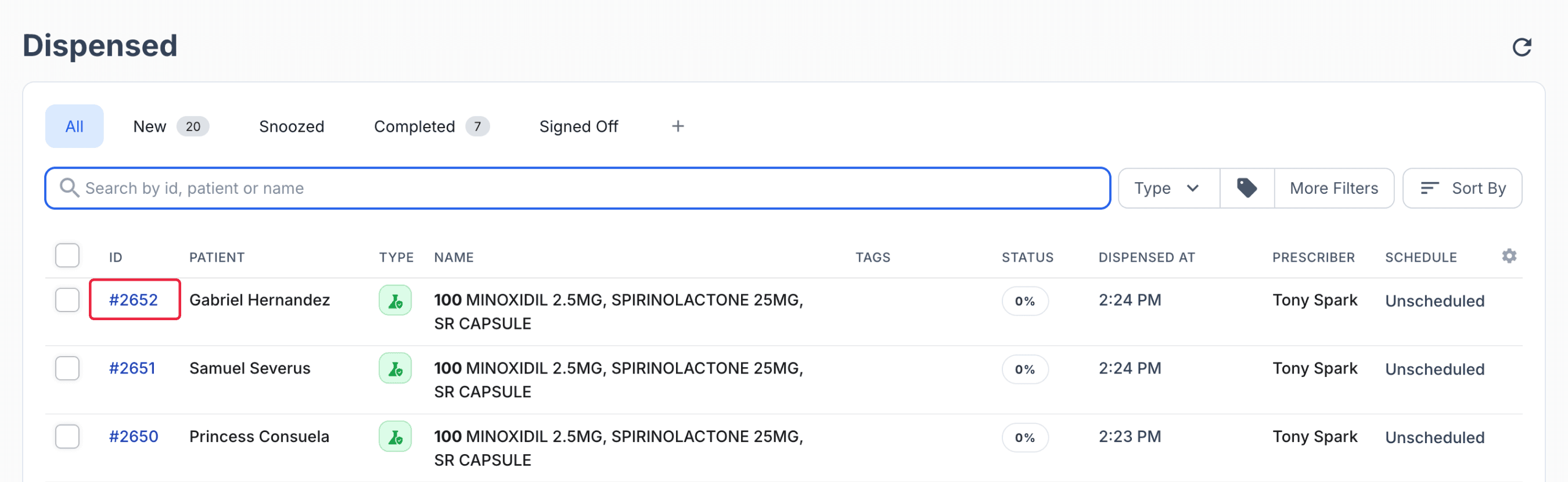 Highlighted dispensed records ID with isolated dispensed records