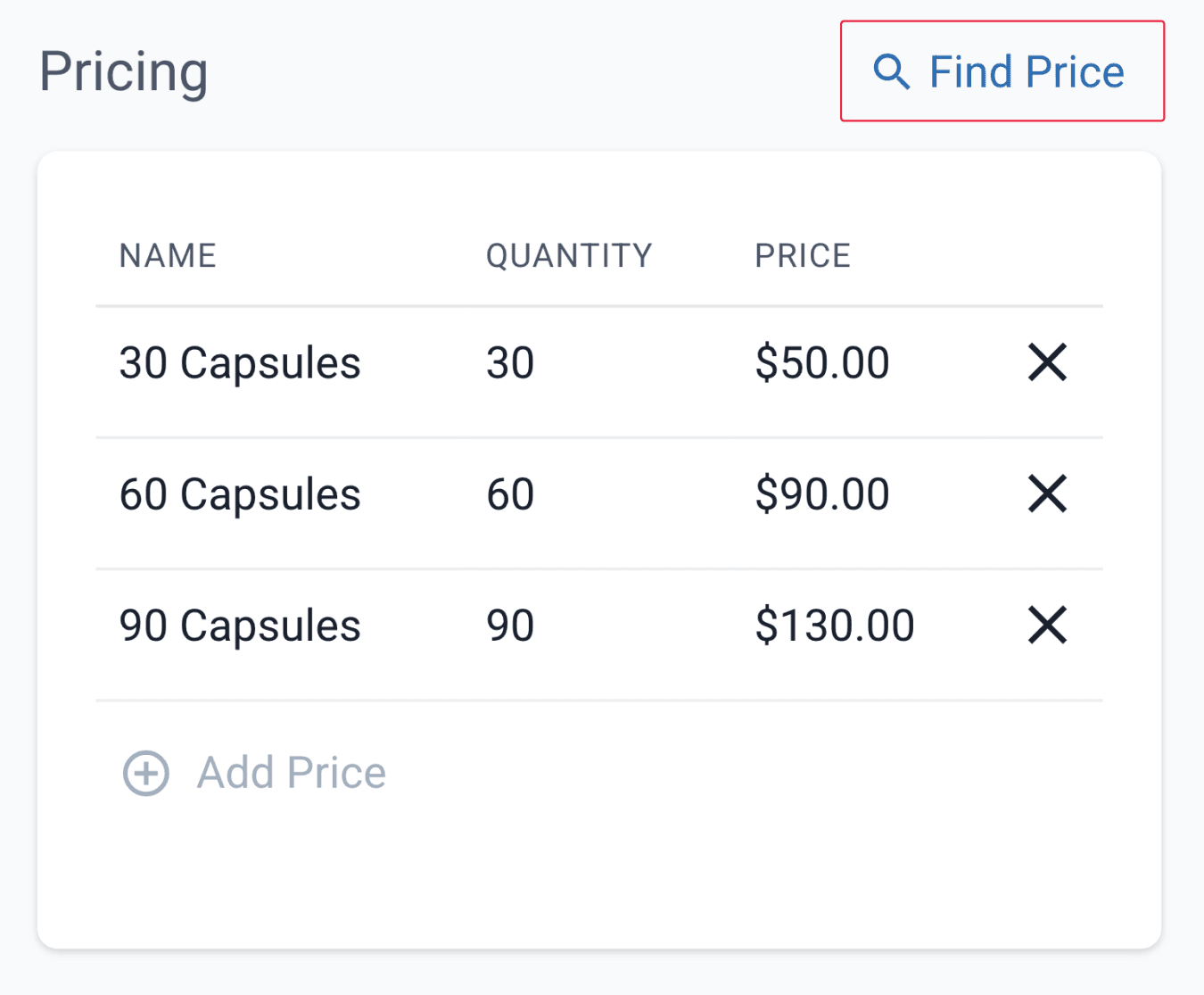 Pricing section with find price button highlighted