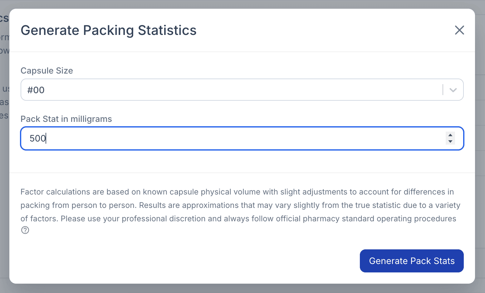 generate packing statistics